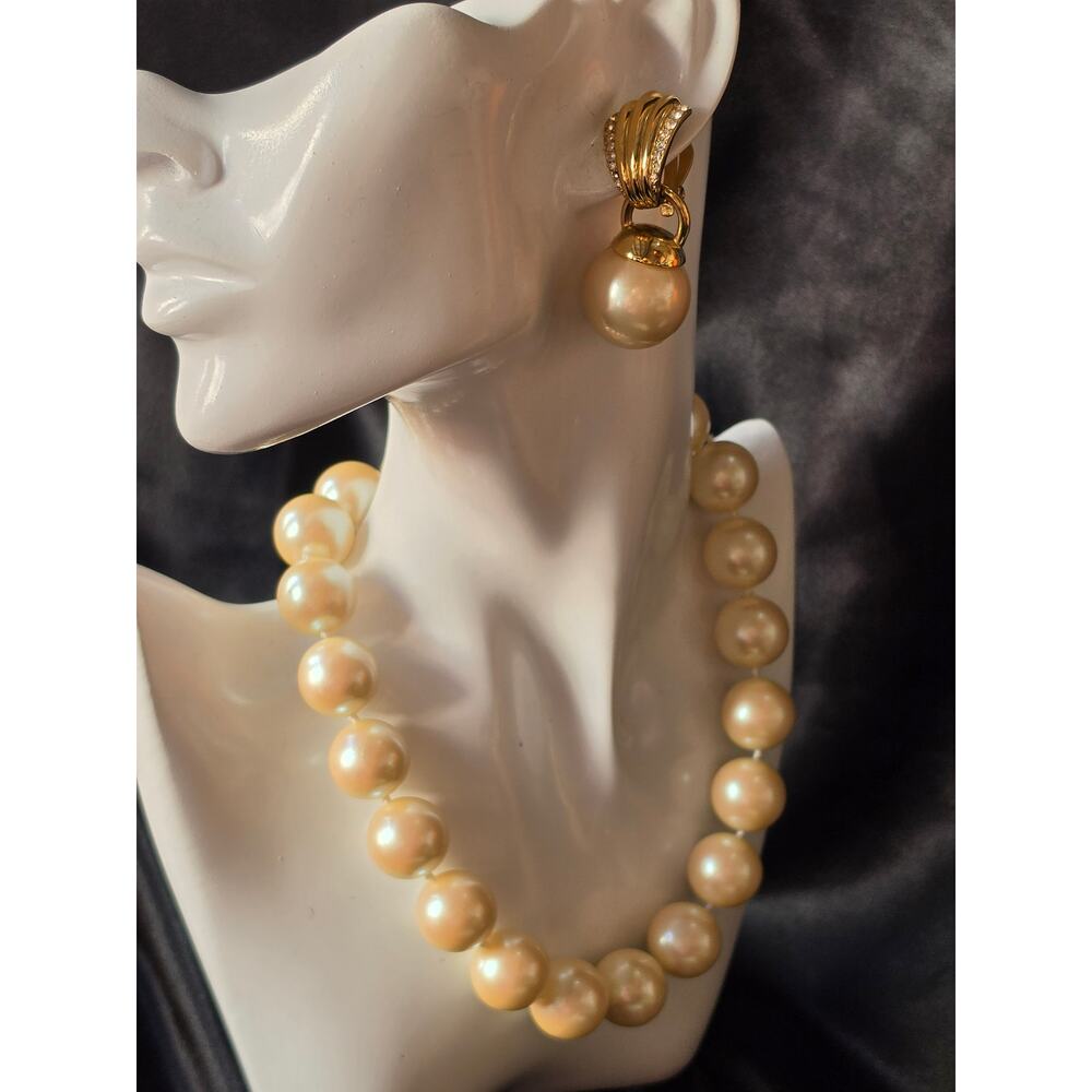 ERWIN PEARL Faux Pearl Crystal Door Knocker Clip-On Earrings & Matching Necklace